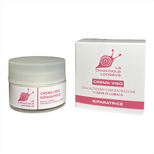 scatola e barattolo crema viso riparatrice con alta concentrazione di bava di lumaca